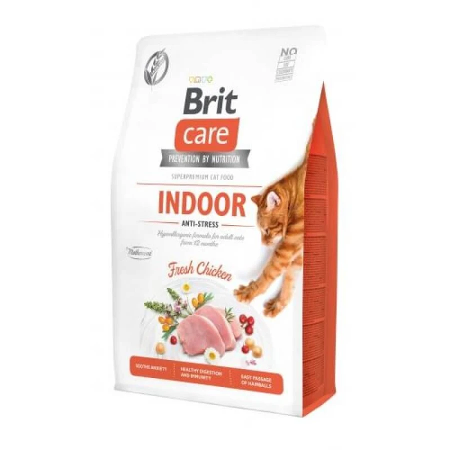 Brit Care Cat Grain-Free Indoor Anti-stress - Сухой беззерновой корм с курицей для взрослых кошек, живущих в помещении; 7 кг: цены и характеристики