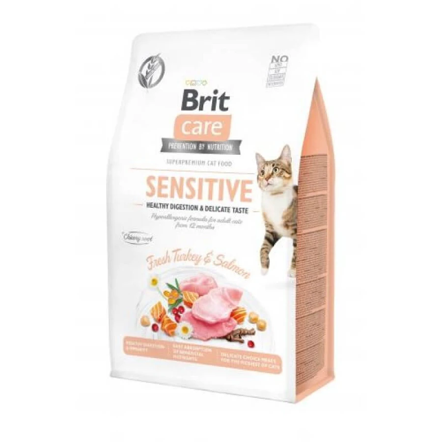 Brit Care Cat Grain-Free Sensitive - Сухий беззерновий корм з індичкою та лососем для дорослих котів з чутливим травленням; 400 г Sale!: ціни та характеристики