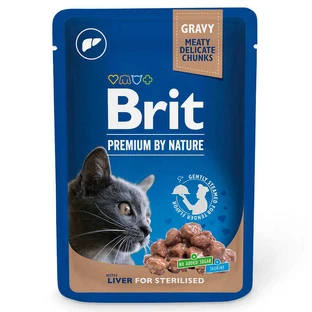 Brit Premium Cat pouch with Liver for Sterilised - Влажный корм с печенью в соусе для стерилизованных котов; 100 г