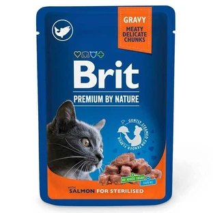 Brit Premium Cat pouch with Salmon for Sterilised - Вологий корм зі шматочками лосося в соусі для стерилізованих котів; 100 г
