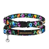 Bronzedog (Бронздог) Cat Urban Folk Flowers Black - Ошейник с пластиковой пряжкой и колокольчиком для котов; 1,0х18-28 см (Черный)