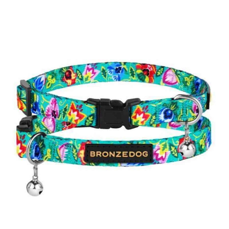 Bronzedog (Бронздог) Cat Urban Folk Flowers Menthol - Нашийник із пластиковою пряжкою та дзвіночком для котів; 1,0х18-28 см (Ментоловий): ціни та характеристики