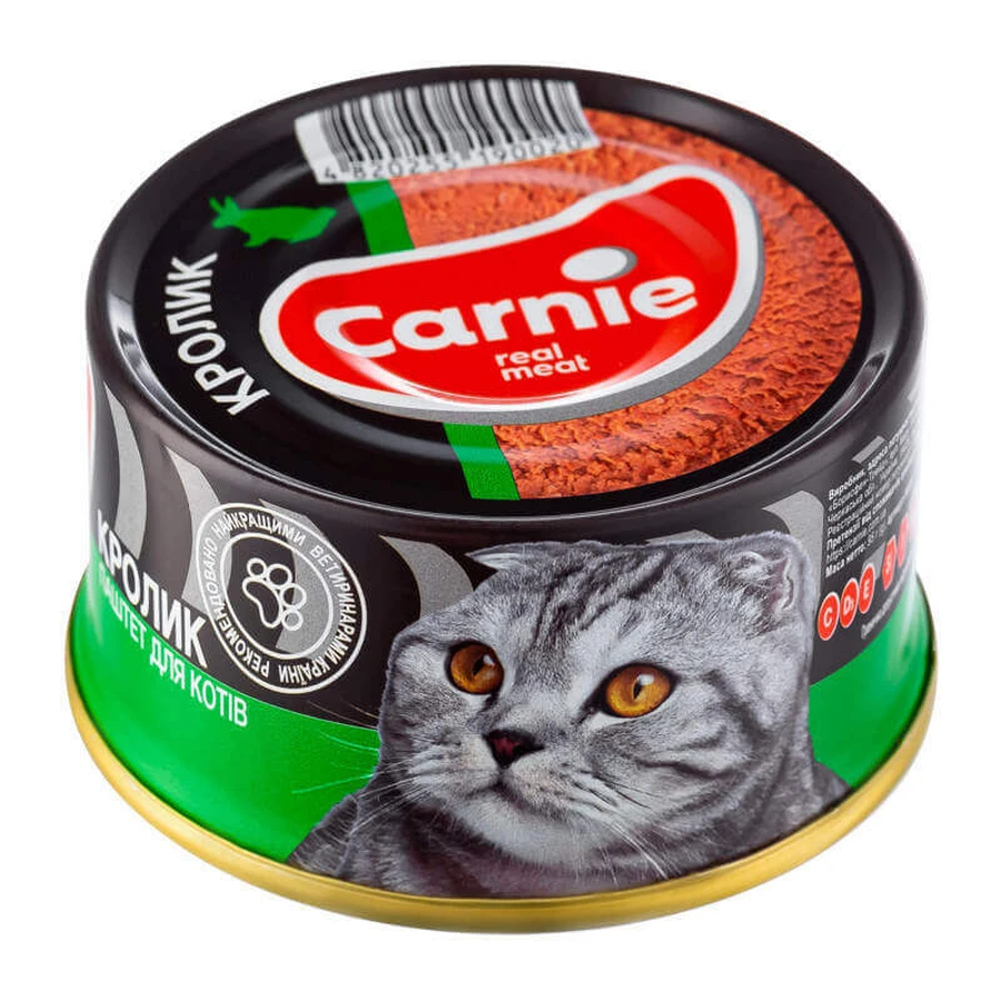 Carnie (Карни) Консервированный корм с кроликом для взрослых котов в порционной упаковке (паштет); 90 г: цены и характеристики