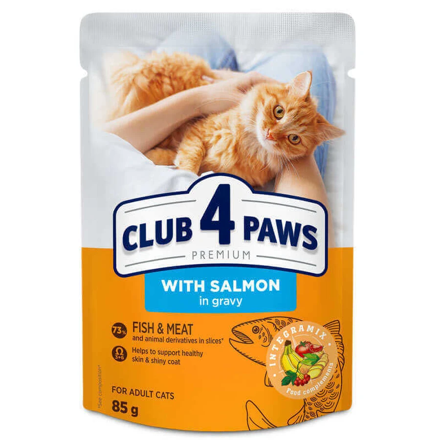 Club 4 Paws Premium Adult Cat Salmon in Gravy - Влажный корм с лососем для взрослых котов (кусочки в соусе); 85 г: цены и характеристики