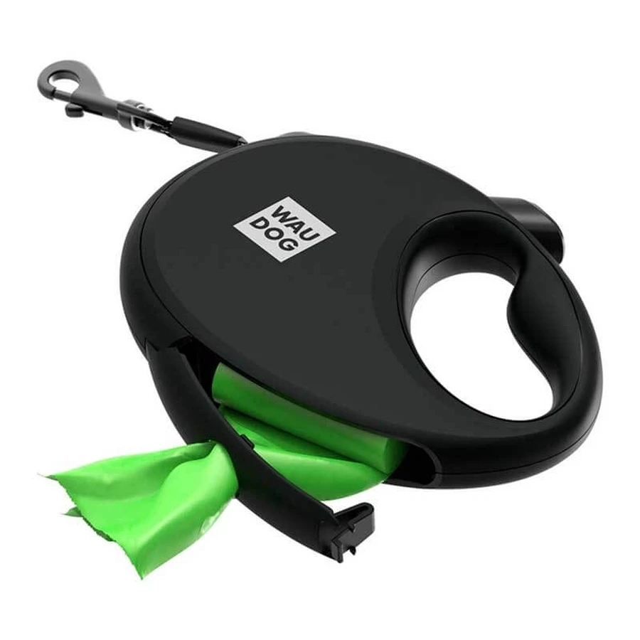 Collar (Коллар) WAUDOG R-leash - Повідець-рулетка для собак з контейнером для пакетів та світловідбиваючою стрічкою (3 м, до 12 кг); S (3 м) (Чорний): ціни та характеристики