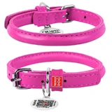 Collar WAUDOG Glamour - Ошейник круглый кожанный с QR паспортом для собак; S (1х33-41 см) (Ярко-розовый)