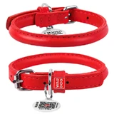 Collar WAUDOG Glamour - Нашийник круглий шкіряний з QR паспортом для собак; XS2 (0,8х20-25 см) (Червоний)