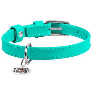 Collar WAUDOG Glamour - Нашийник шкіряний з QR паспортом без прикрас для собак; S (1,5х27-36 см) (Бірюзовий)