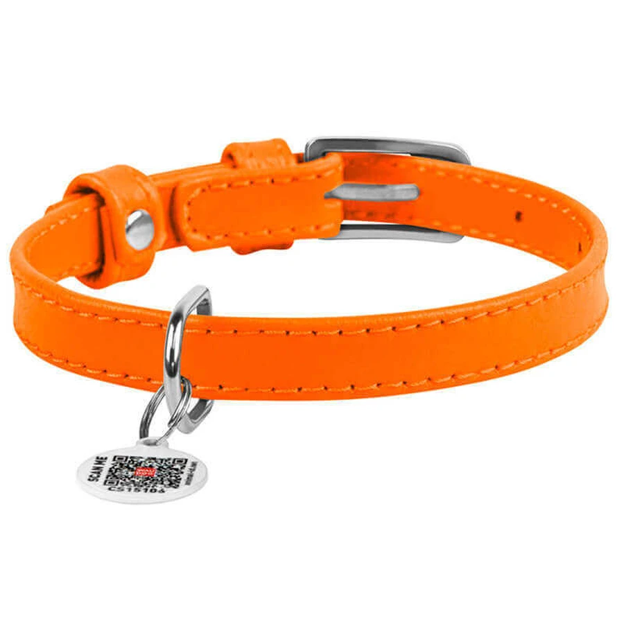 Collar WAUDOG Glamour - Нашийник шкіряний з QR паспортом без прикрас для собак; S (1,5х27-36 см) (Помаранчевий): ціни та характеристики