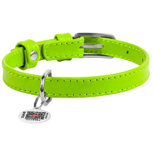 Collar WAUDOG Glamour - Нашийник шкіряний з QR паспортом без прикрас для собак; S (1,5х27-36 см) (Салатовий)