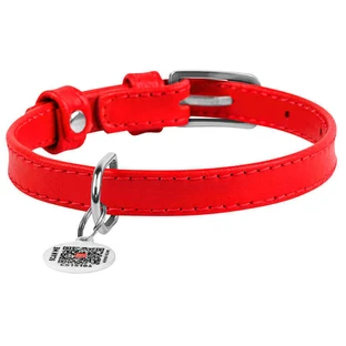 Collar WAUDOG Glamour - Нашийник шкіряний з QR паспортом без прикрас для собак; S (1,5х27-36 см) (Червоний)