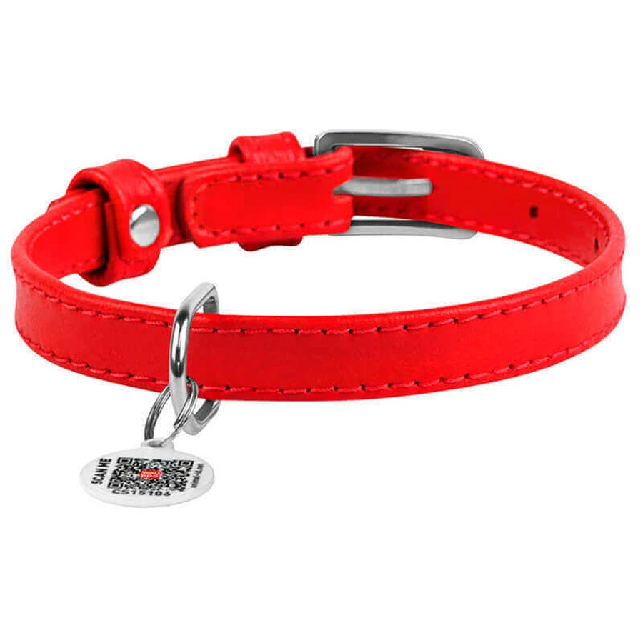 Collar WAUDOG Glamour - Нашийник шкіряний з QR паспортом без прикрас для собак; S (1,5х27-36 см) (Червоний): ціни та характеристики