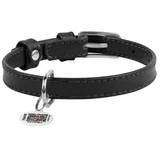 Collar WAUDOG Glamour - Ошейник кожаный с QR паспортом без украшений для собак; S (1,5х27-36 см) (Черный)