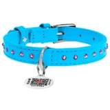 Collar WAUDOG Glamour - Нашийник шкіряний з клейовими стразами і QR паспортом для собак; XS (1,2х21-29 см) (Блакитний)