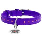 Collar WAUDOG Glamour - Нашийник шкіряний з клейовими стразами і QR паспортом для собак; XS (1,2х21-29 см) (Бузковий)