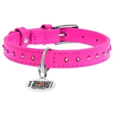 Collar WAUDOG Glamour - Нашийник шкіряний з клейовими стразами і QR паспортом для собак; XS (1,2х21-29 см) (Яскраво-рожевий)
