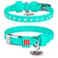 Collar WAUDOG Glamour - Ошейник кожаный с клеевыми стразами и QR паспортом для собак; XXS2 (0,9х19-25 см) (Бирюзовый)