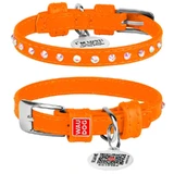 Collar WAUDOG Glamour - Ошейник кожаный с клеевыми стразами и QR паспортом для собак; XXS2 (0,9х19-25 см) (Оранжевый)