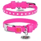 Collar WAUDOG Glamour - Нашийник шкіряний з клейовими стразами і QR паспортом для собак; XXS2 (0,9х19-25 см) (Яскраво-рожевий)