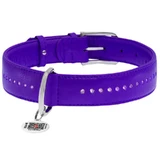 Collar WAUDOG Glamour - Нашийник шкіряний подвійний зі стразами і QR паспортом для собак; L (0,25х38-49 см) (Бузковий)