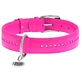 Collar WAUDOG Glamour - Ошейник кожаный двойной со стразами и QR паспортом для собак; L (0,25х38-49 см) (Ярко-розовый)