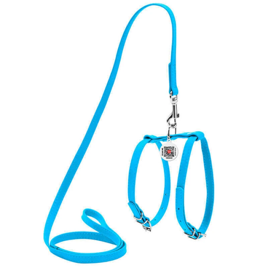 Collar WAUDOG Glamour - Шлея шкіряна з QR паспортом і повідцем для собак; XS/1,2х25-33х35-43 см (Блакитний): ціни та характеристики