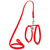 Collar WAUDOG Glamour - Шлея кожаная с QR паспортом и поводком для собак; XS/1,2х25-33х35-43 см (Красный)