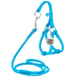 Collar WAUDOG Glamour - Шлея кожаная круглая с поводком и QR паспортом для собак; XXS/0,6х26-46х30-50 см (Голубой)