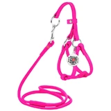 Collar WAUDOG Glamour - Шлея кожаная круглая с поводком и QR паспортом для собак; XXS/0,6х26-46х30-50 см (Ярко-розовый)