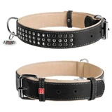 Collar WAUDOG Soft - Ошейник кожаный с металлическим декором и QR паспортом для собак; XL (3,5х46-60 см) (Черный)