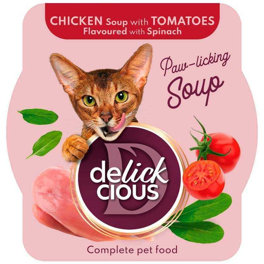 Delickcious Chicken Soup with Tomatoes Flavoured with Spinach - Полнорационный влажный корм Суп из курицы с томатами и шпинатом для взрослых котов; 80 г: цены и характеристики