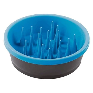 Dexas (Дексас) Slow Feeder Dog Bowl - Миска силиконовая для медленного кормления для собак; 1,44 л (Темно-серый / Темно-синий)