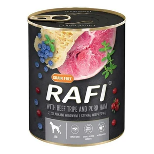 Dolina Noteci RAFI Dog with Beef Tripe and Pork Ham - Консервований корм з яловичими шлунками, шинкою, лохиною та журавлиною для дорослих собак (паштет); 800 г