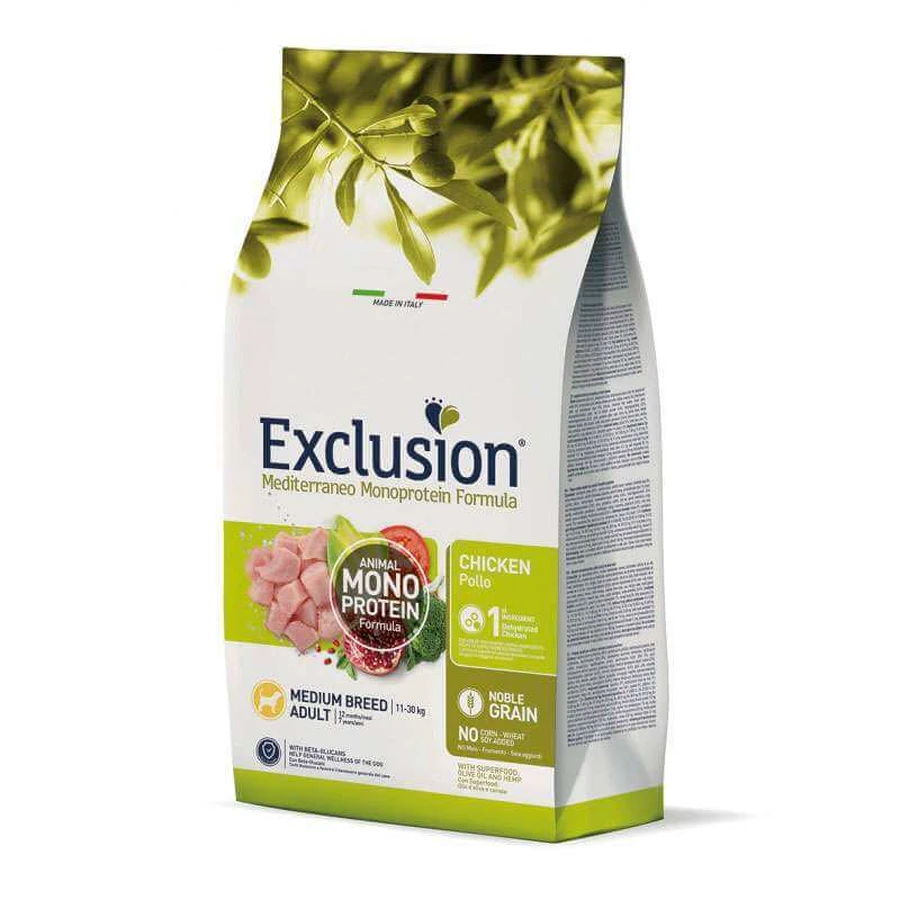 Exclusion Noble Grain Adult Chicken Medium Breed – Монопротеиновый корм с курицей для взрослых собак средних пород; 12 кг: цены и характеристики