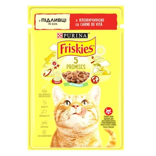 Friskies (Фрискис) Adult Beef – Консервированный корм с говядиной кусочки в подливке для взрослых кошек; 85 г