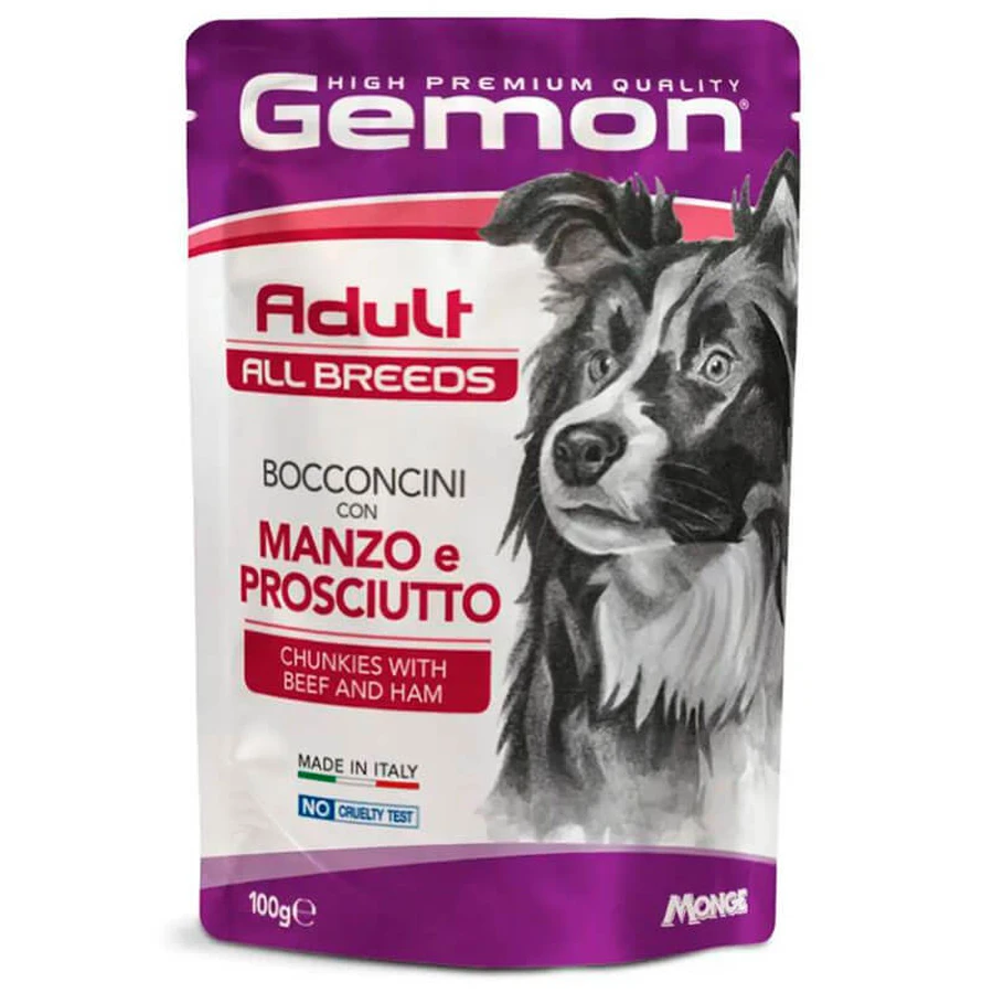 Gemon Dog Adult Chunkies with Beef and Ham - Влажный корм с говядиной и ветчиной для взрослых собак всех пород (кусочки в желе); 100 г: цены и характеристики