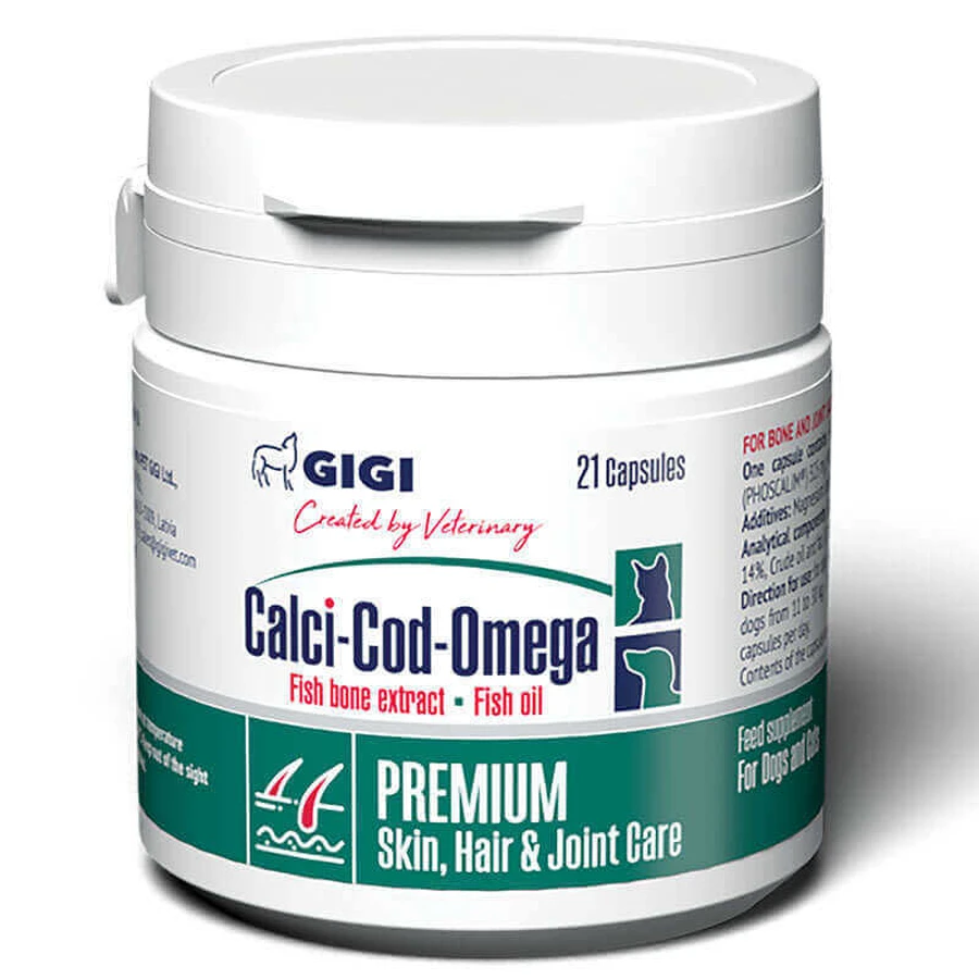 Gigi (Гігі) Calci-Cod-Omega - Вітамінно-мінеральний комплекс для суглобів, хрящів, кісток, шерсті та шкіри для собак та котів; 21 шт./уп.: ціни та характеристики