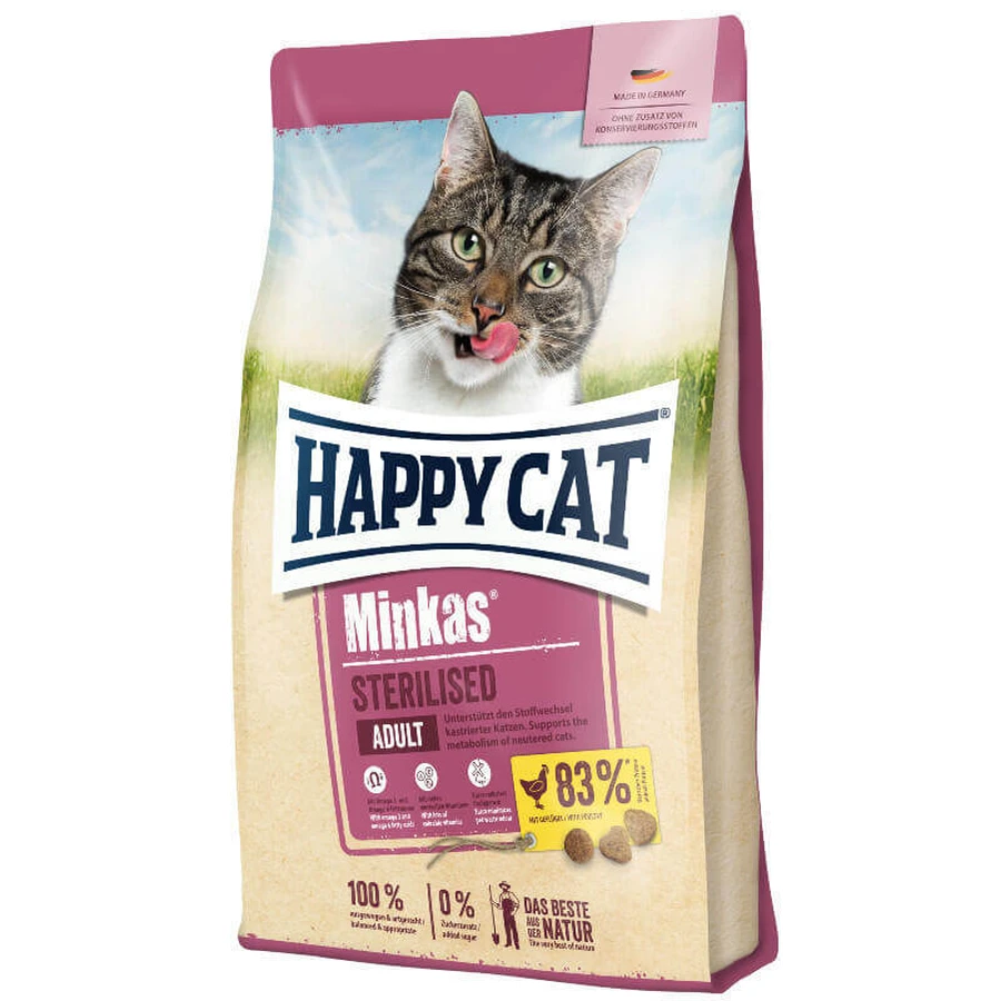 Happy Cat (Хэппи Кэт) Minkas Sterilised - Сухой корм с птицей и кукурудзой для кастрированных котов и стерилизованных кошек; 500 г: цены и характеристики