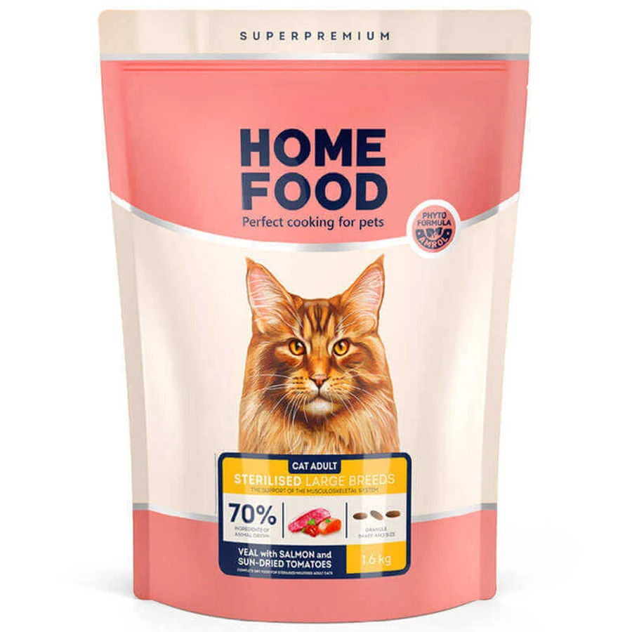 Home Food (Хоум Фуд) - Сухой корм Телятина с лососем и вялеными томатами для стерилизованных котов больших пород; 1,6 кг: цены и характеристики