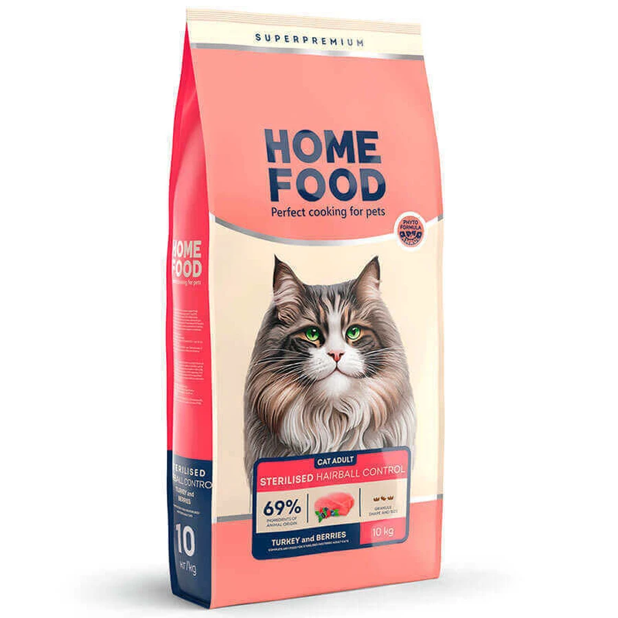 Home Food (Хоум Фуд) Hairball control For sterilised/neutered - Сухой корм Индейка и ягоды для выведения шерсти из желудка стерилизованных взрослых котов; 10 кг: цены и характеристики