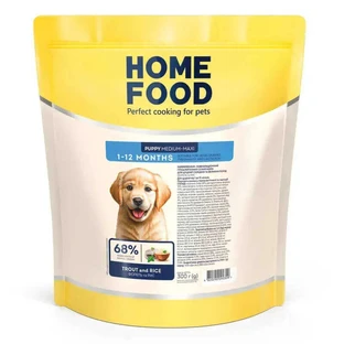 Home Food Hypoallergenic Puppy Medium/Maxi - Гипоаллергенный сухой корм Форель с рисом для щенков собак средних и крупных пород; 300 г