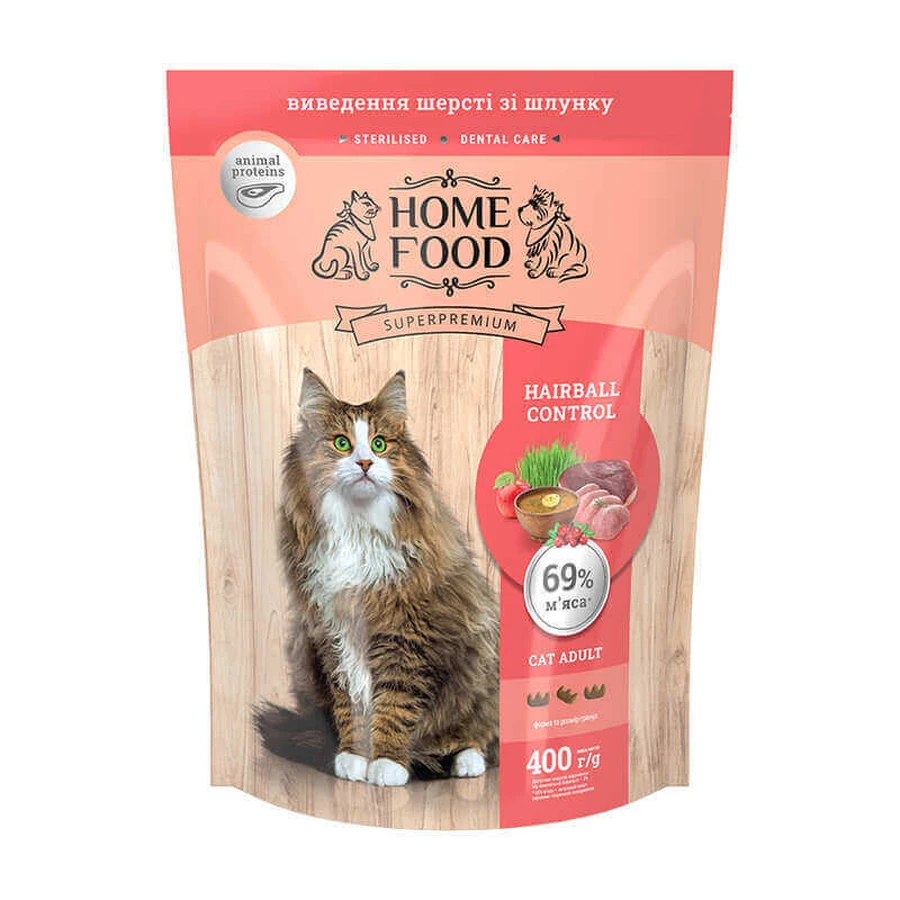 Home Food (Хоум Фуд) HAIRBALL CONTROLL - Сухой корм с курицей, уткой и индейкой для котов, профилактика образования комков шерсти; 400 г: цены и характеристики