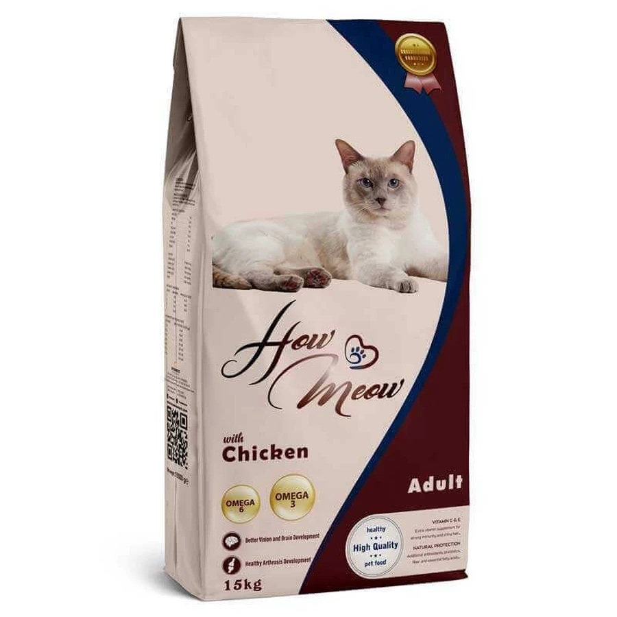 How Meow Adult Cat - Сухой полнорационный корм с курицей для взрослых кошек; 15 кг: цены и характеристики