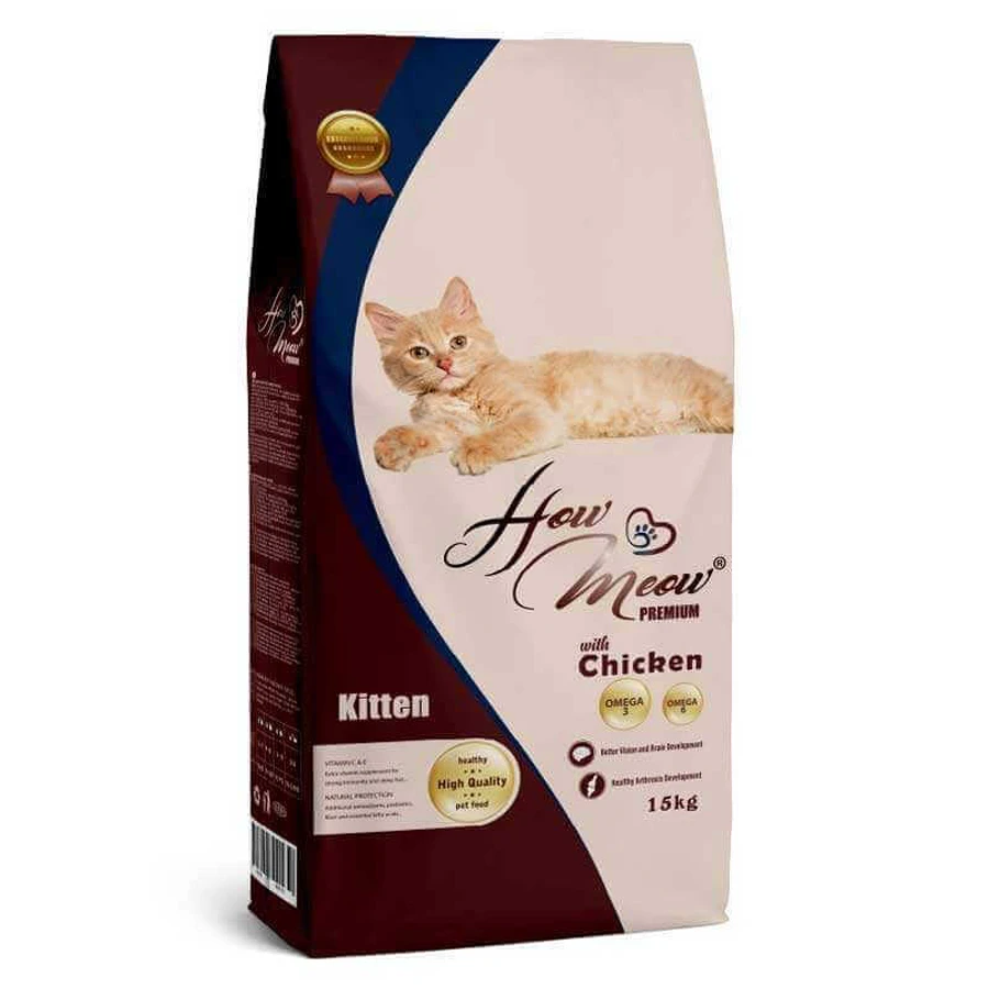 How Meow Kitten - Сухой полнорационный корм с курицей для котят; 15 кг: цены и характеристики