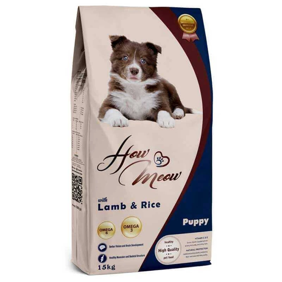 How Meow Puppy - Сухой полнорационный корм с ягненком и рисом для щенков всех пород; 15 кг: цены и характеристики