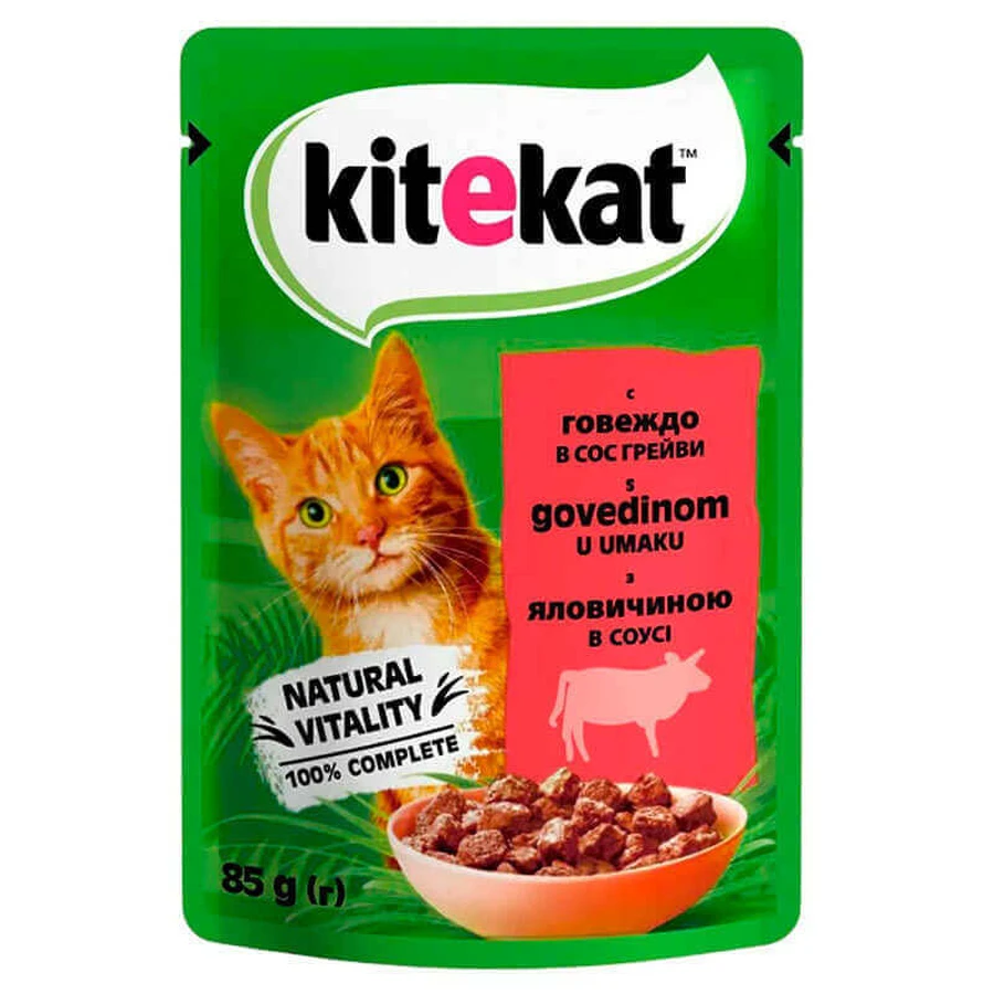 Kitekat (Китикет) - Влажный корм с говядиной в соусе для кошек; 85 г: цены и характеристики