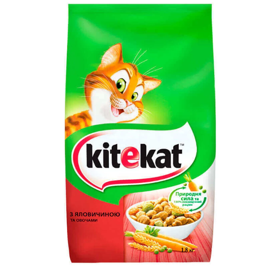 Kitekat (Кітікет) - Сухий корм з яловичиною та овочами для котів; 1.8 кг: ціни та характеристики