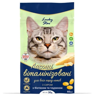 Lucky Star - Вітамінізовані ласощі зі смаком сиру з біотином і таурином для котів; 30 г / 20 шт.