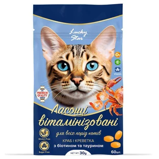 Lucky Star - Витаминизированные лакомства со вкусом краба и креветки с биотином и таурином для кошек; 30 г / 20 шт.