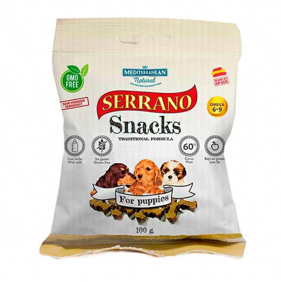 Mediterranean Natural (Медітераніан Натурал) Serrano Snacks For Puppies – Натуральні ласощі з куркою і шинкою для цуценят; 100 г: ціни та характеристики